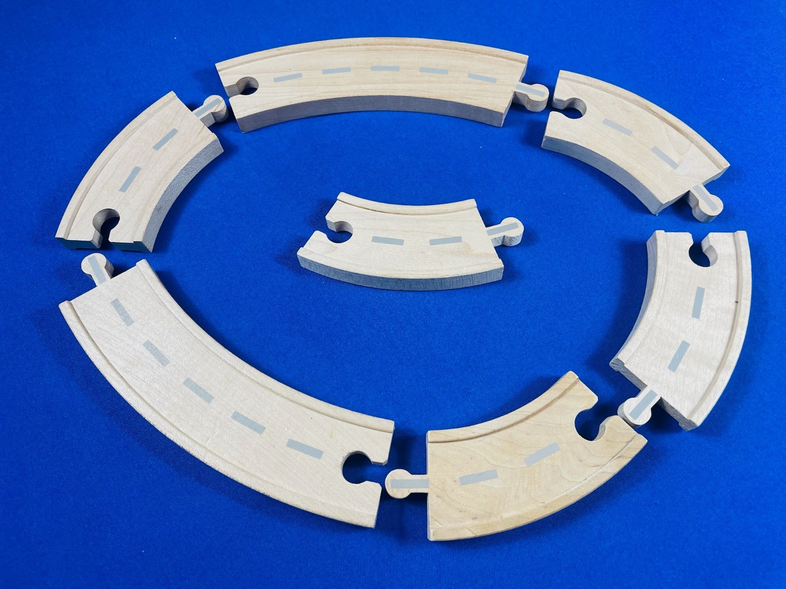 Set of 7 DOUBLE-ROAD CURVED TRACKS / RARE! / Thomas Wooden Trains