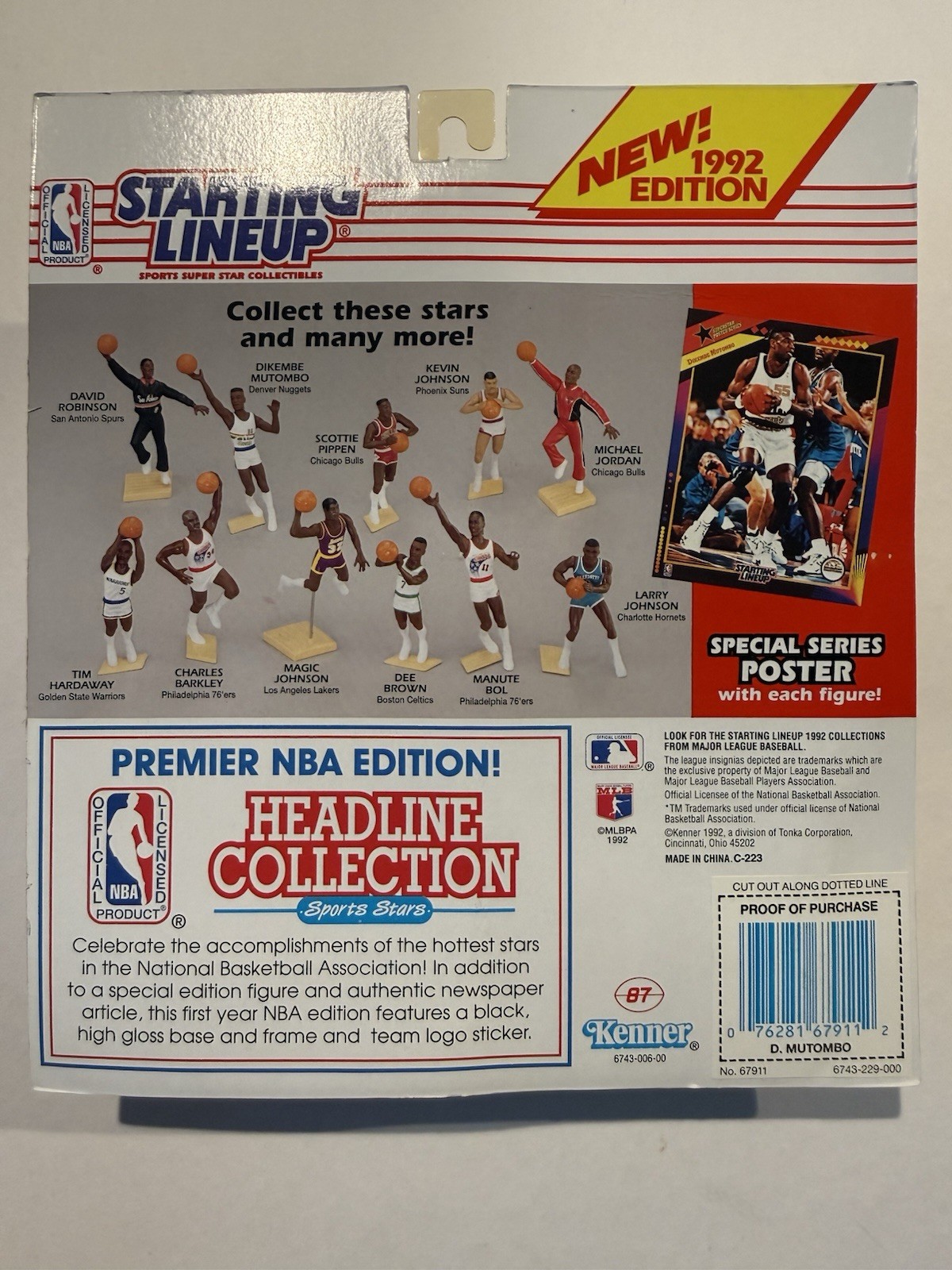 💥🏀 1992 DIKEMBE MUTOMBO Starting Lineup, Denver Nuggets, Card & Poster 🏀💥