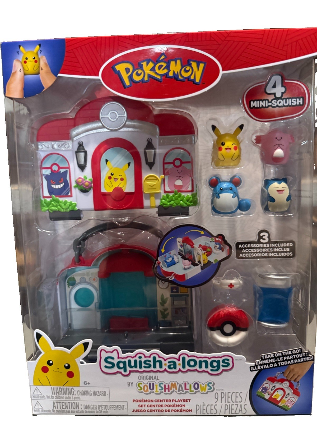 Pokemon Center Playset Squish-A-Longs Pikachu Chansey Marill Snorlax NEW