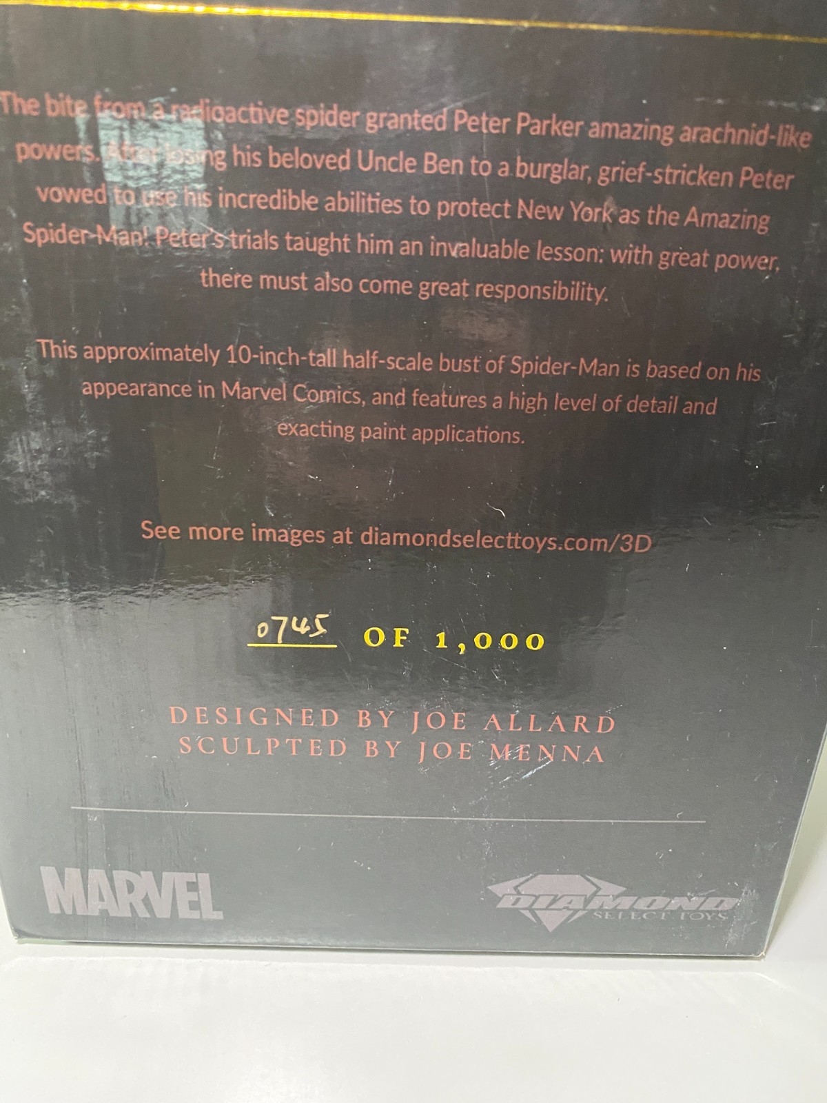 Spiderman Diamond Select Legends In 3D 1/2 Scale Resin Bust Limited 0745/1000