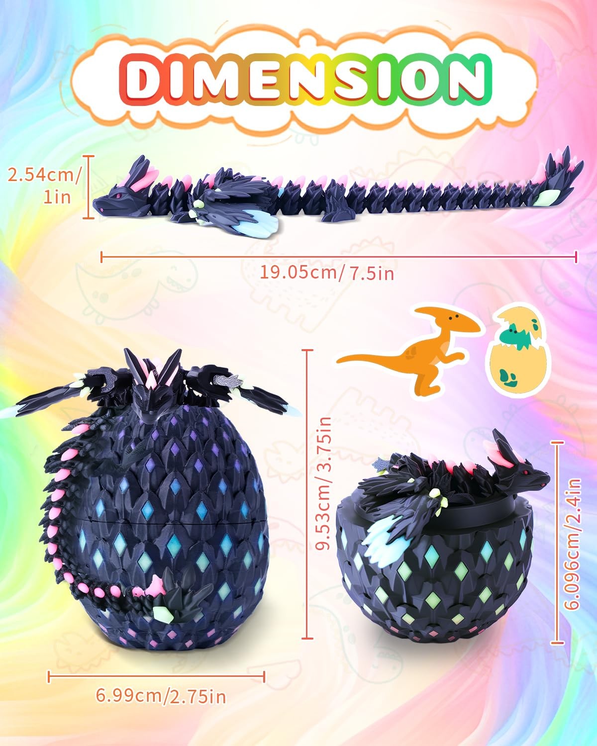 3D Printed Easter Dragon Eggs with Wings Rainbow Glow in The Dark Crystal Stuff
