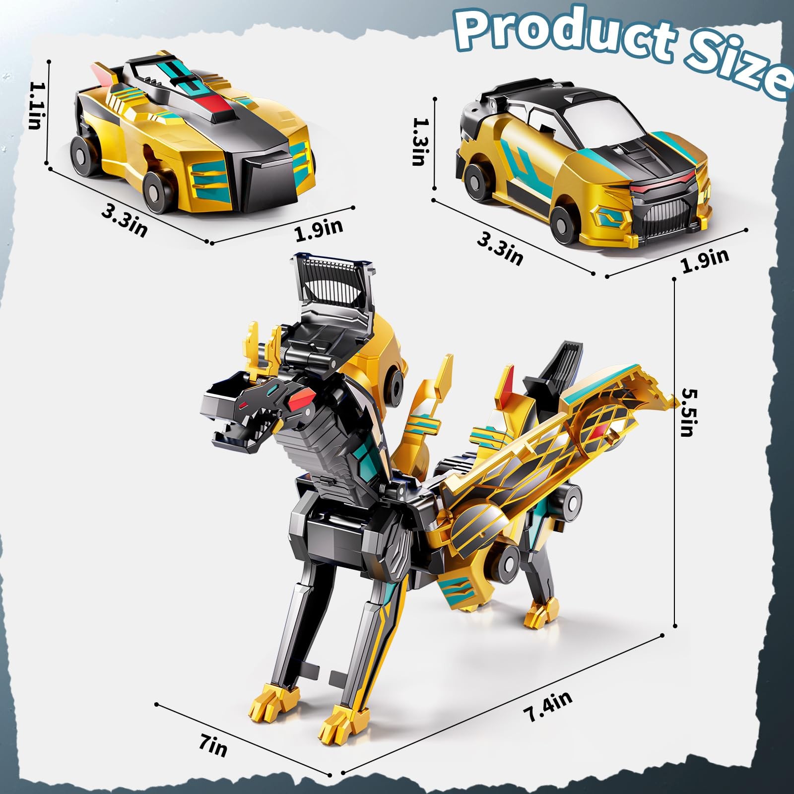 ZDRKWSM Collision Transforming Dinosaur Car 4.5 x 5.3 x 1.8 inches, Golden