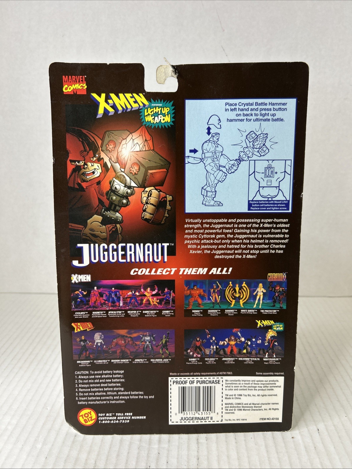 Marvel 1996 X-Men Classics Juggernaut Amber Variant Light up Jewel Weapon E9