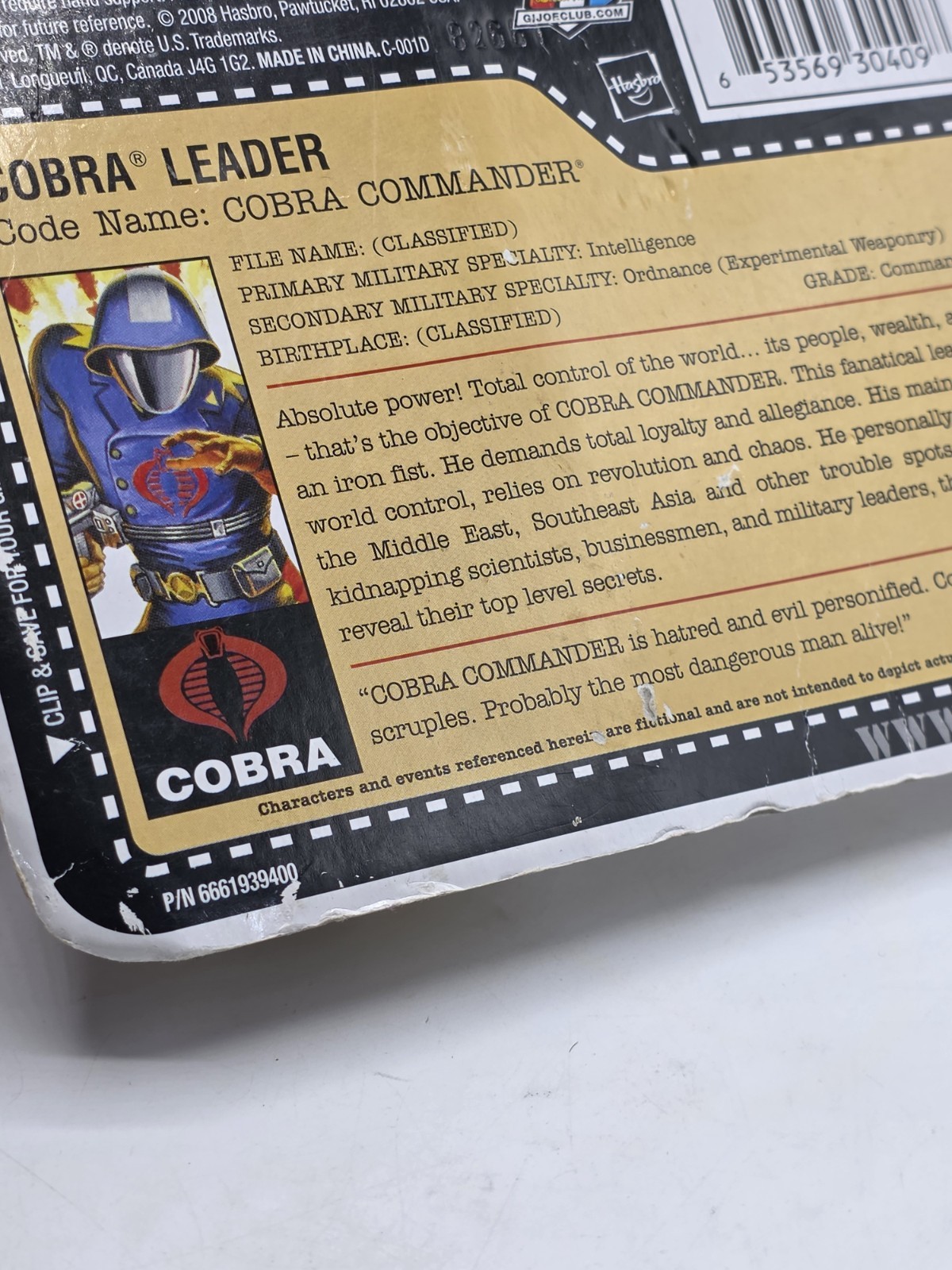G.I. Joe 2008 Anniversary Cobra Commander Figure New Card Wear