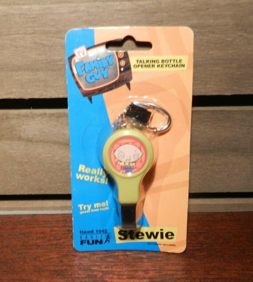 2006 Basic Fun Family Guy Stewie Talking Bottle Opener Keychain New NO SOUND