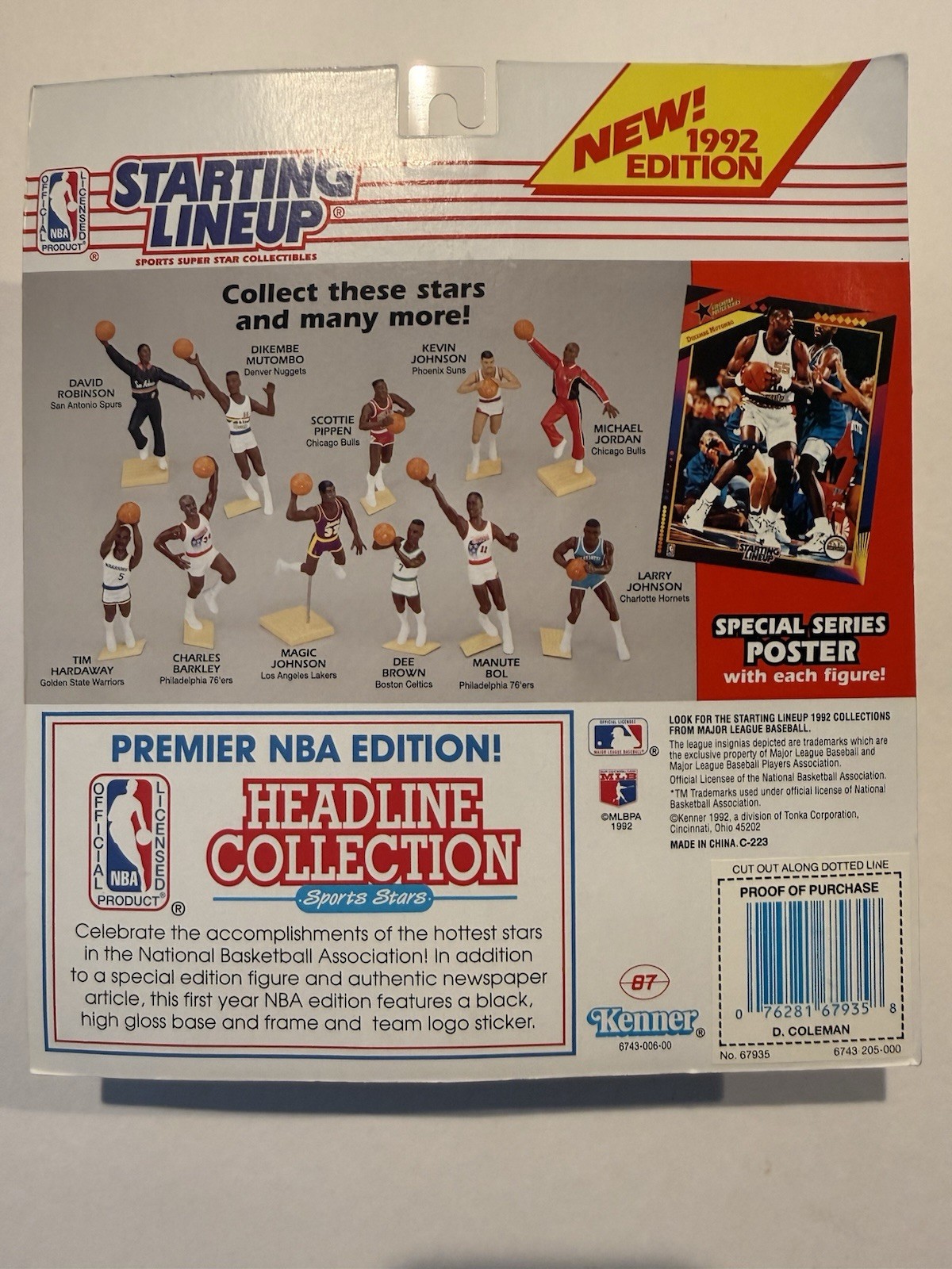 💥🏀 1992 DERRICK COLEMAN Starting Lineup, NJ Nets, NBA, Card & Poster 🏀💥