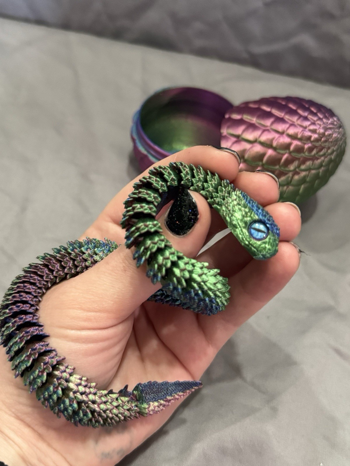 3D Printed 12 Inch Crystal Snake Egg – Articulated Toy & Home Decor Gift