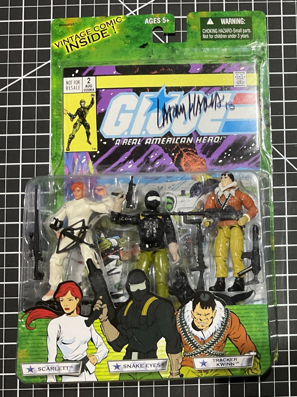 Signed Larry Hama 2004 GI Joe 3-pack Comic MOC Kwinn Snake Eyes Scarlett