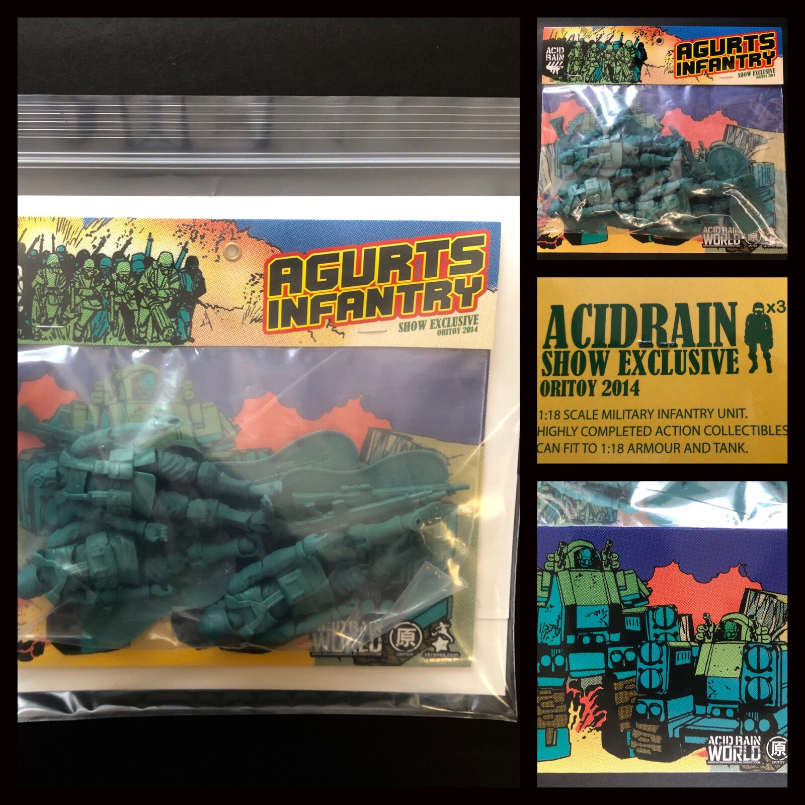 2014 SDCC EXCLSV Acid Rain bob augurts 1/18 gi joe 3.75 green Action Figure set
