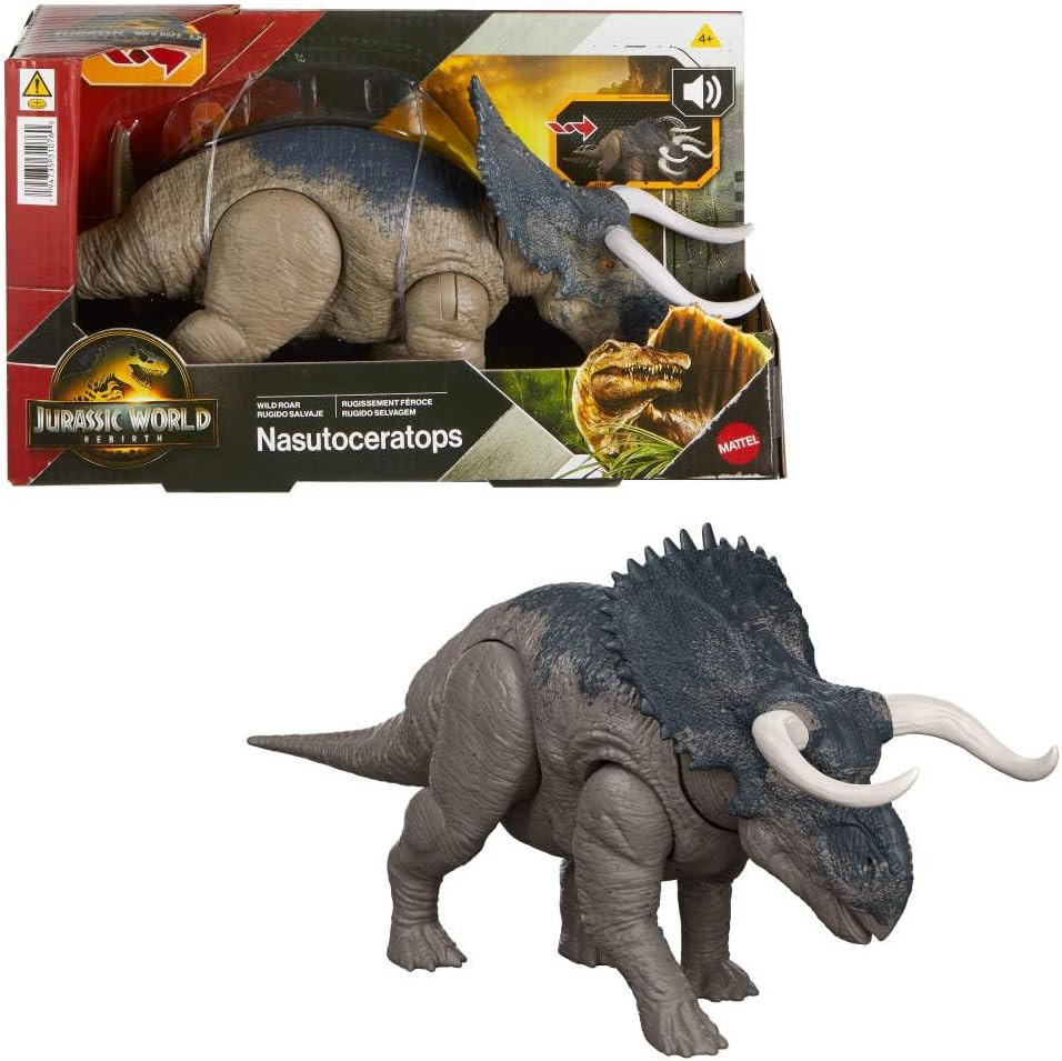 Jurassic World Rebirth Wild Roar Nasutoceratops Dinosaur Toy with Tail-Controlle