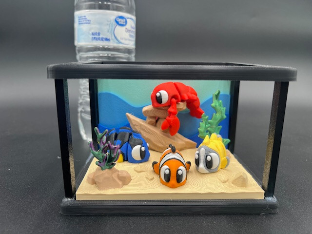 3D Printed Aquarium Diorama – 4 Fish & Lobster Mini Tank – by 3DGOB