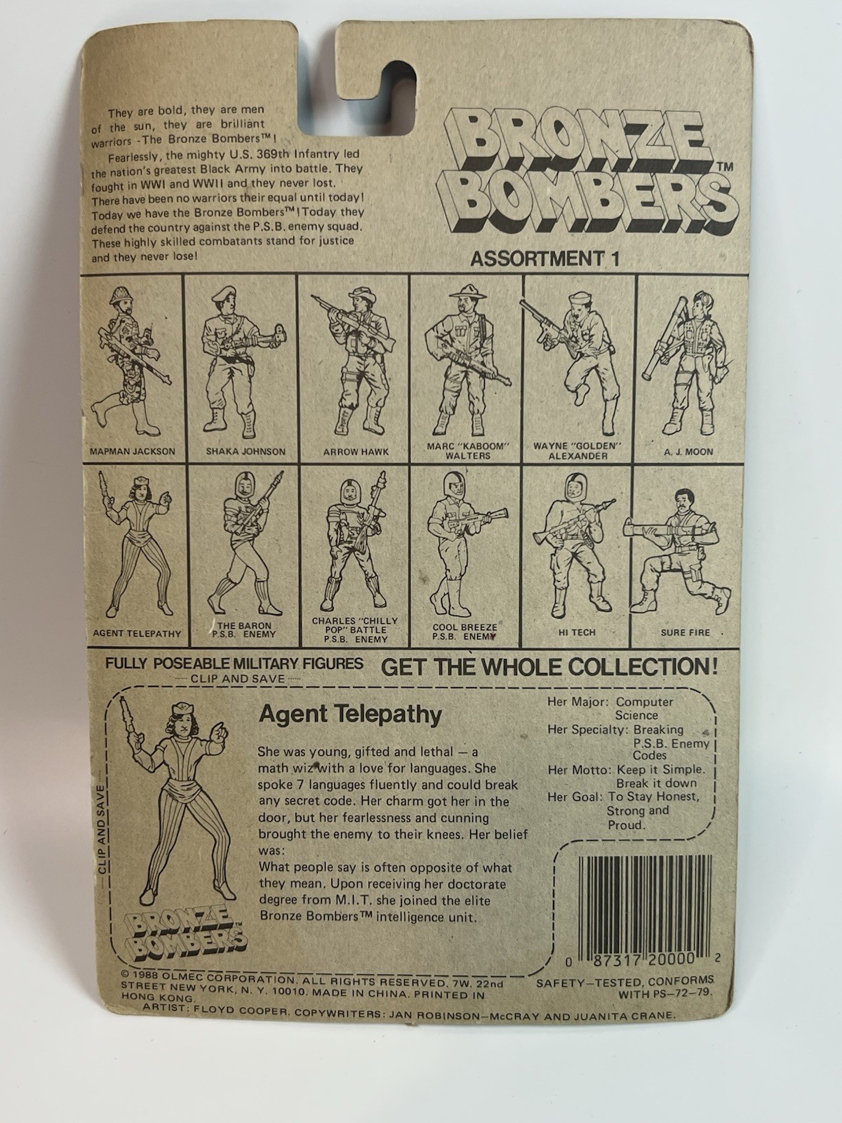 Agent Telepathy Back Card Package Bronze Bombers 1988 Olmec Vintage