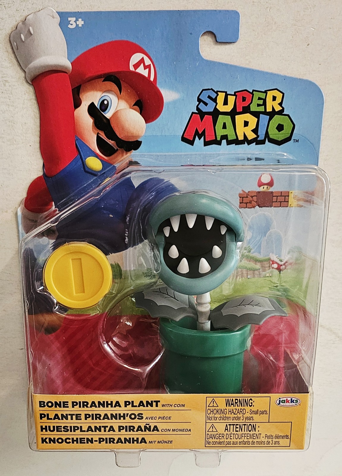 WORLD OF NINTENDO SUPER MARIO 4&Prime; FIGURE BONE PIRANHA PLANT with COIN SHIPS FAST