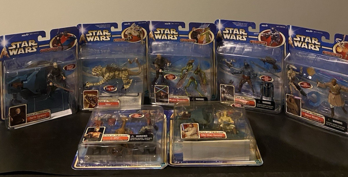 Star Wars Hasbro 2002 AOTC 4&Prime; Figure & Accessories Sets Lot of 7 NIB