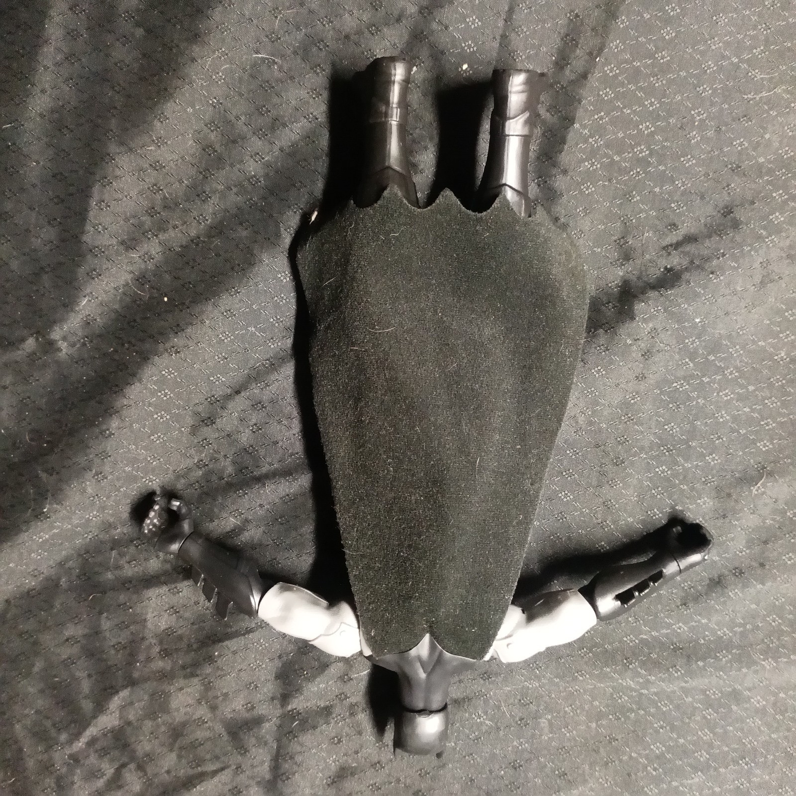 batman action figure plastic fabric gray black yellow suit cape