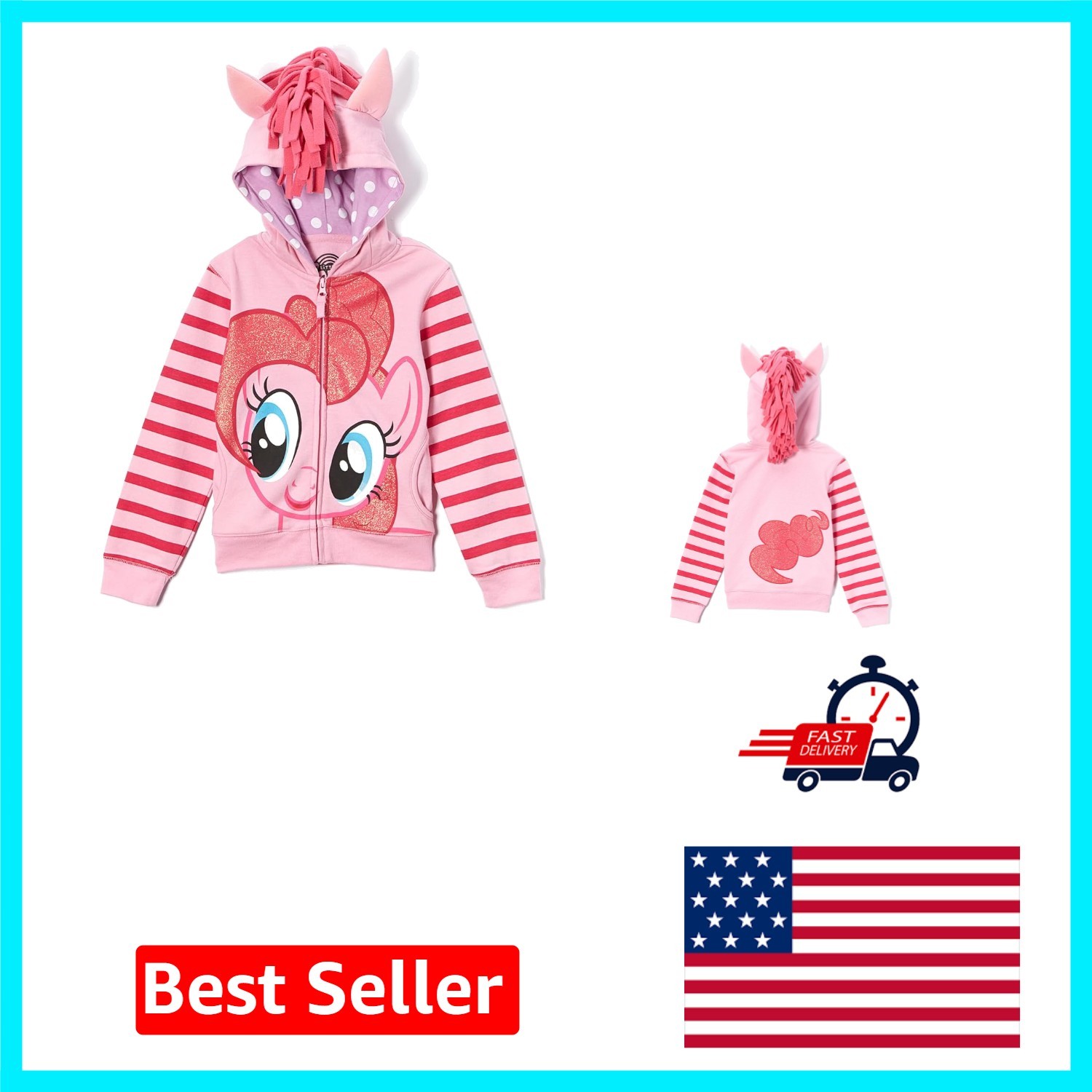 Breezy Girls&rsquo; Zip Hoodie with 3D Mane & Pockets – My Little Pony Style 6x
