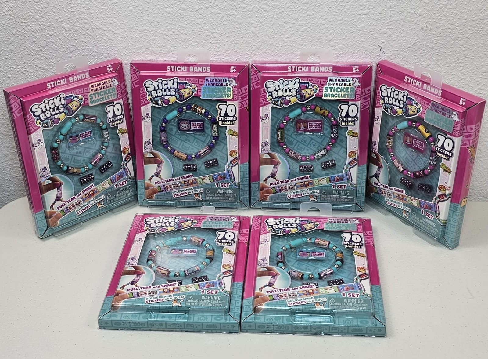 Set 6_STICKI ROLLS Sticki Bands Wearable &Shareable Sticker Bracelet Includes 70