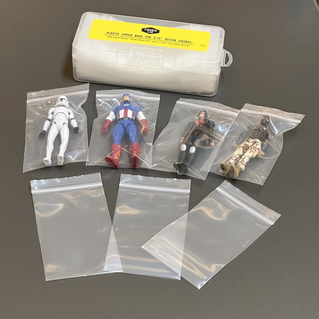 Lot 100 PCS RARE ZIPPER BAGS FOR 3.75 » ACTION 3 3/4 FIGURES & A BOX GIFTS TOYS