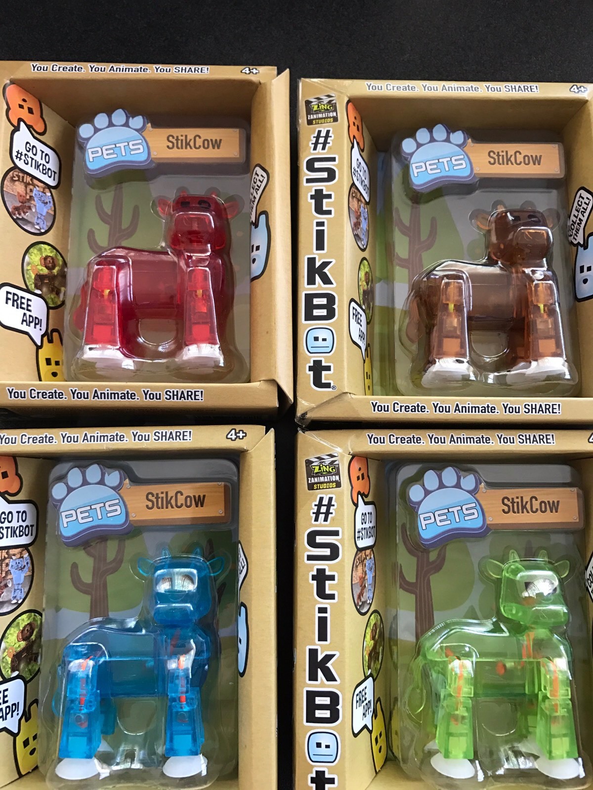 Zing Stikbot Pets StikCow Cow Translucent Red, Brown, Green, Blue – Poseable