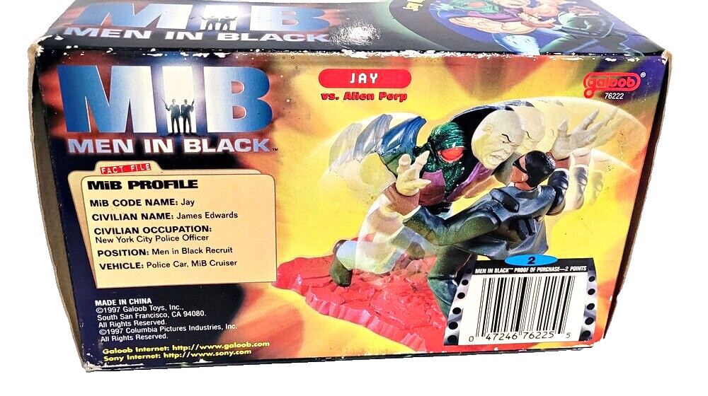 Men in Black Jay & Alien Perp Action Figures 5&Prime; Tall Mint in Box Galoob 1997