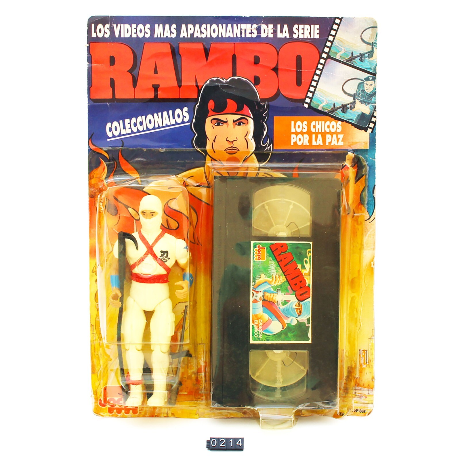 Vintage Rambo White Dragon Action Figure + VHS Argentina Jocsa Unpunched