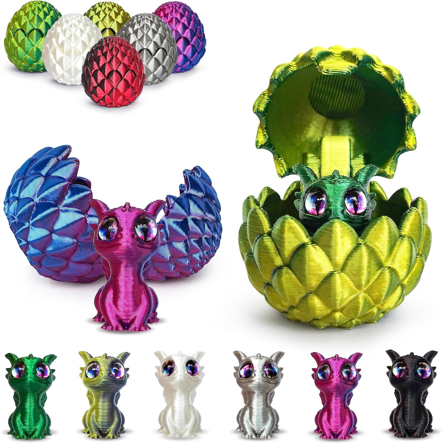 6 Pcs – 3D Printed Dragon Eggs with MINI Dragon Inside, Dragon 1.22&Prime;, Egg 1.96&Prime;