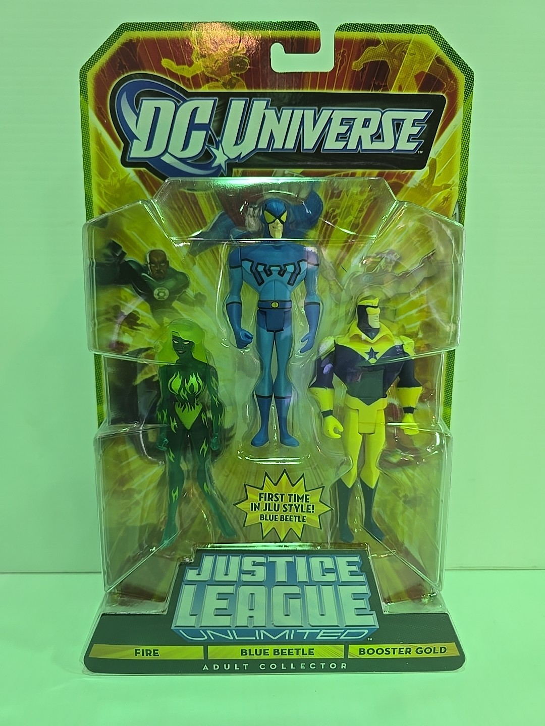 Justice League Unlimited FIRE, BLUE BEETLE, BOOSTER GOLD 3 Pack Figures Clean Bx