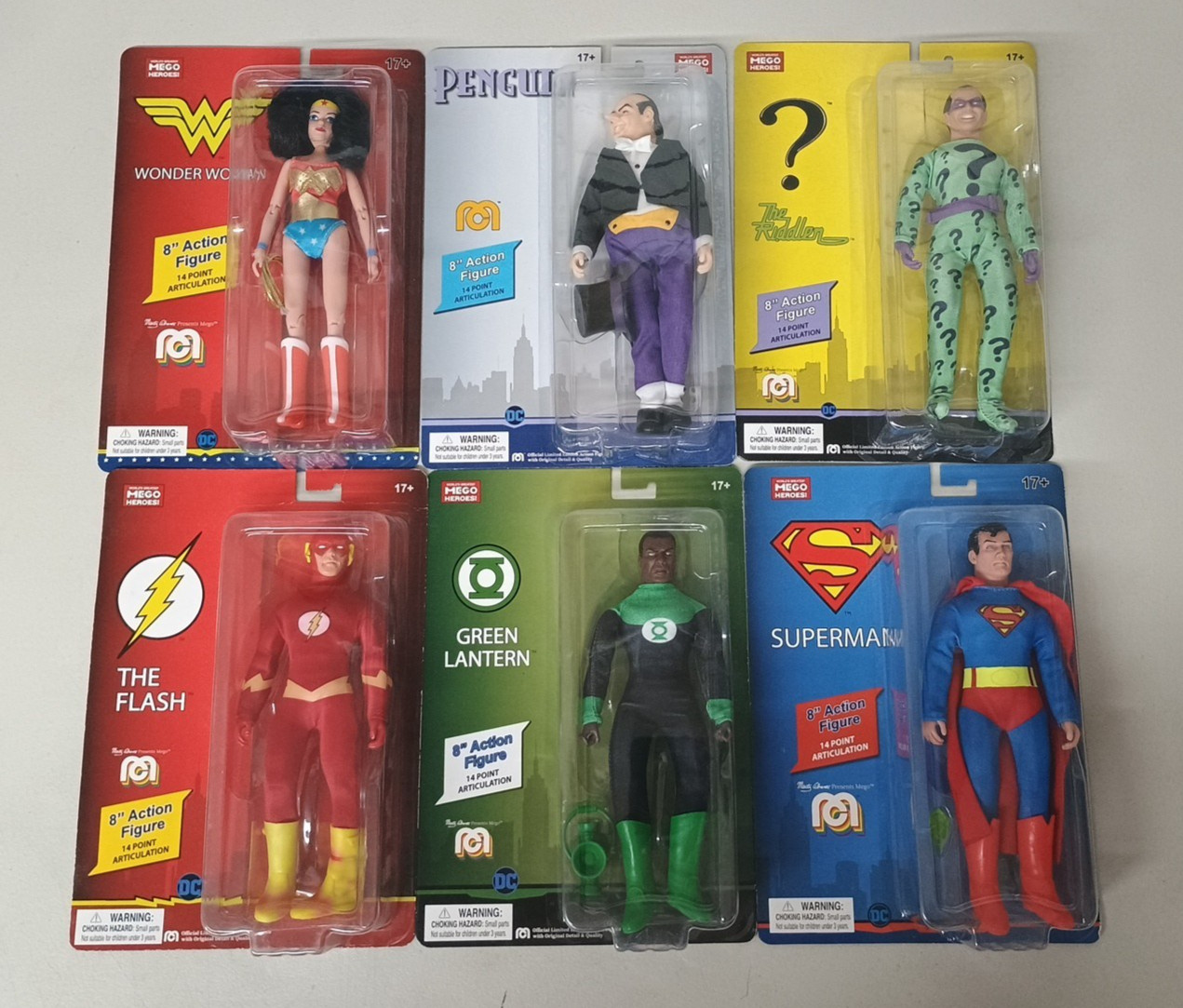 Mego Heroes DC lot of 6 Superman Flash Riddler Penguin Retro 8&Prime; Action Figures