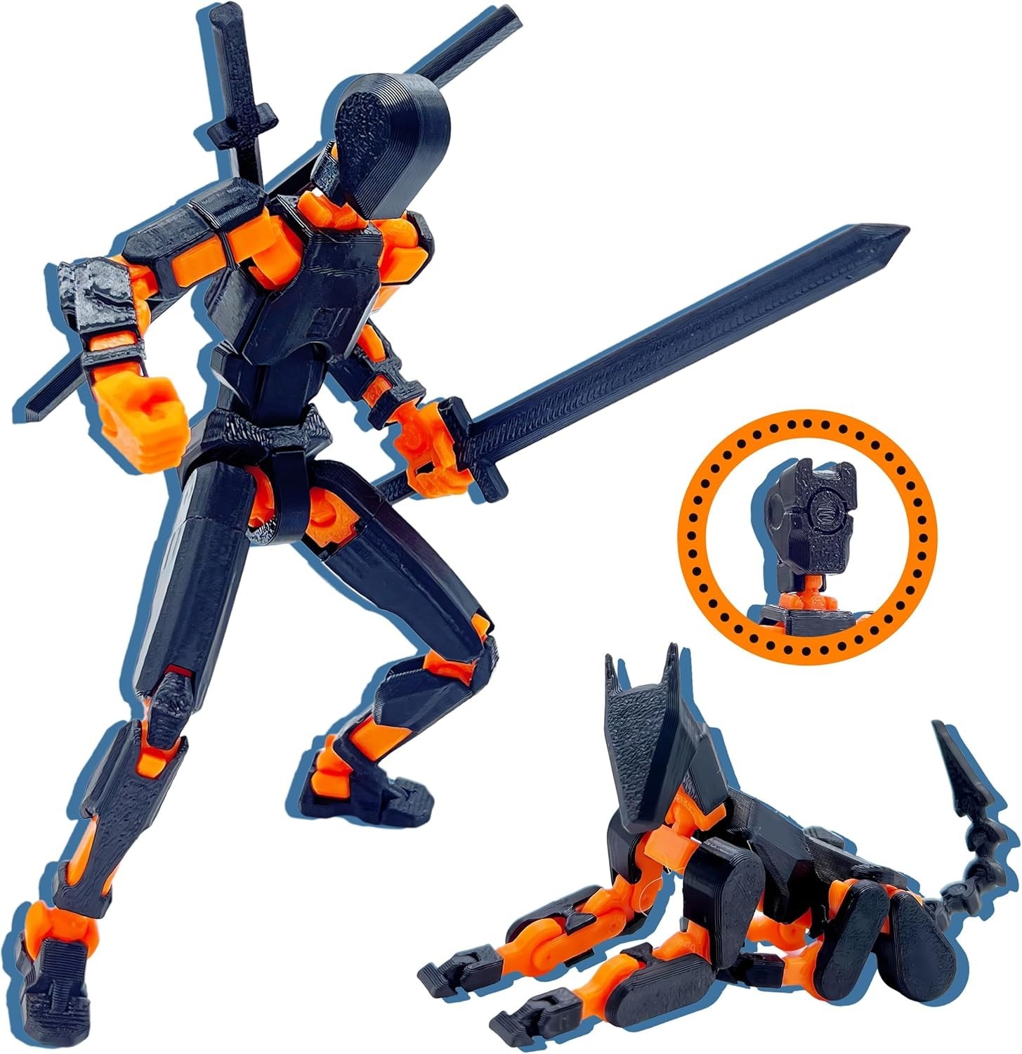 Action Figure Set 3D Printed Poseable Toy Miniature Collectible Black Orange
