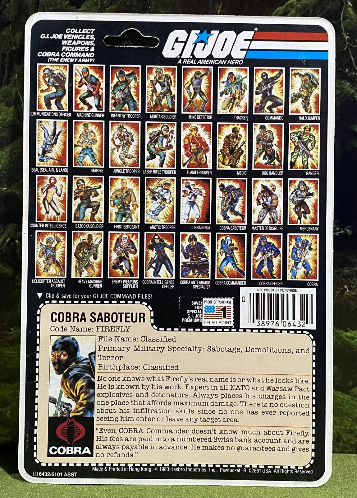 Vintage 1984 G.I. Joe FIREFLY v1 Full UNCUT Peach File Card Back GI Cobra ARAH