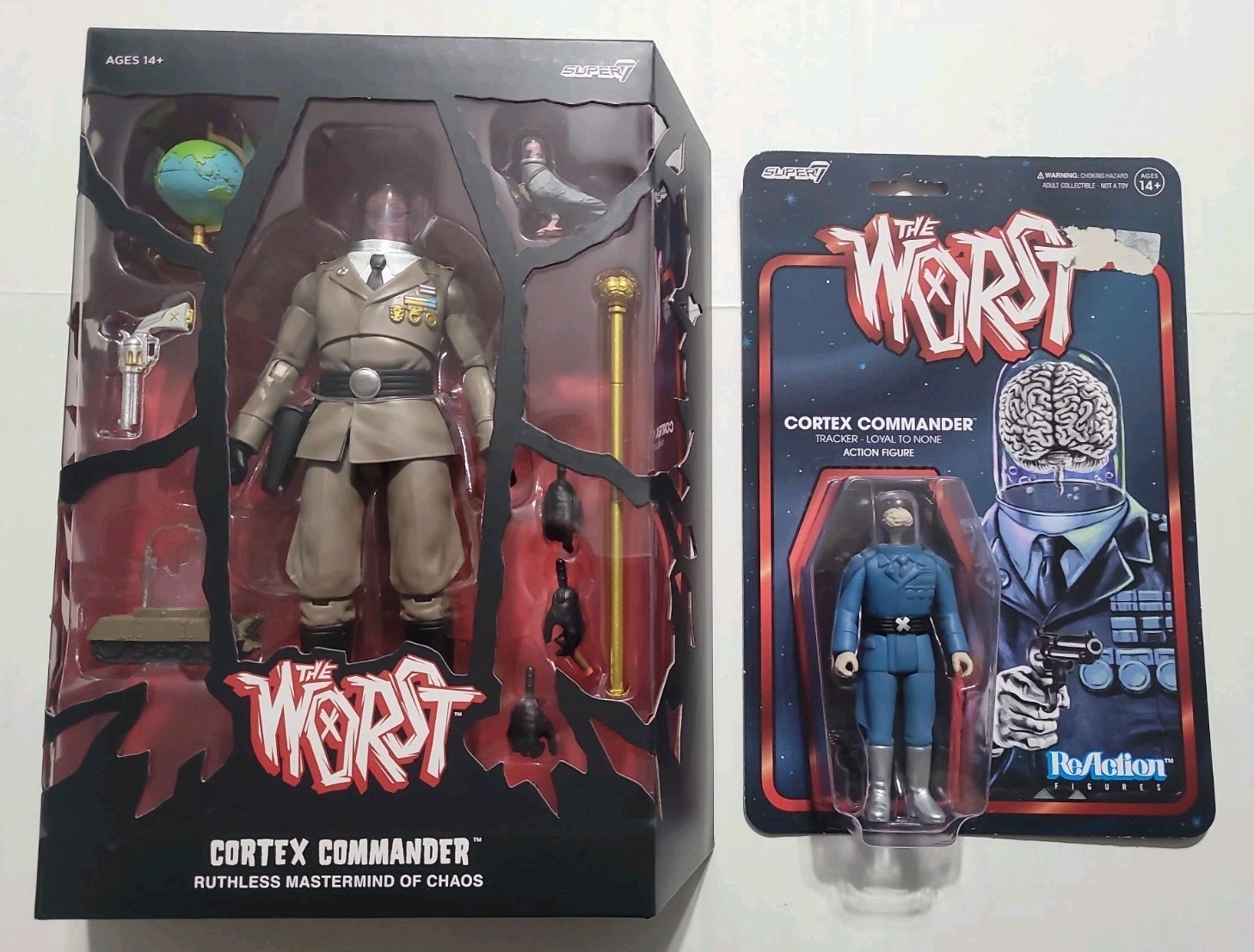 Lot Of 2 Super 7 THE WORST Figures Ultimate & Reaction CORTEX COMMANDER Sealed