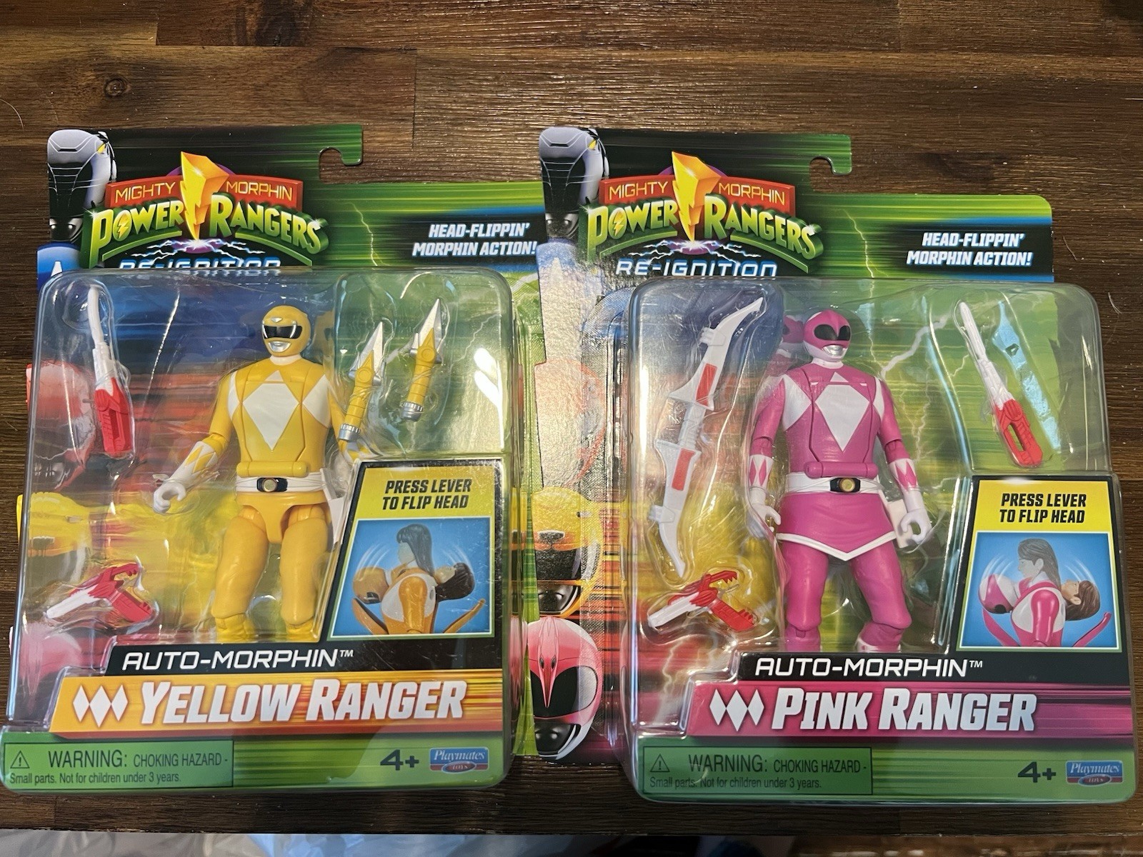 Playmates Re-Ignition Pink & Yellow Power Rangers Auto-Morphin Action Figures