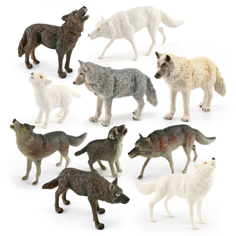 10pcs Simulation Wolf Wild Animal Figurines Wolf Ornaments Model Landscape Decor