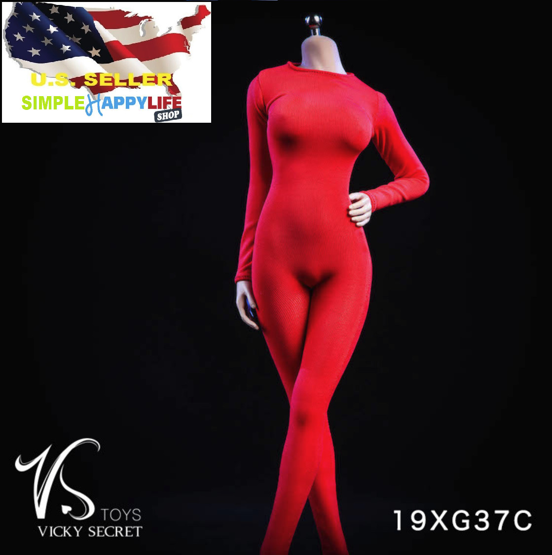 1/6 Red Slim Tights stretch suit Long Sleeve for 12&Prime; female figure phicen ❶USA❶
