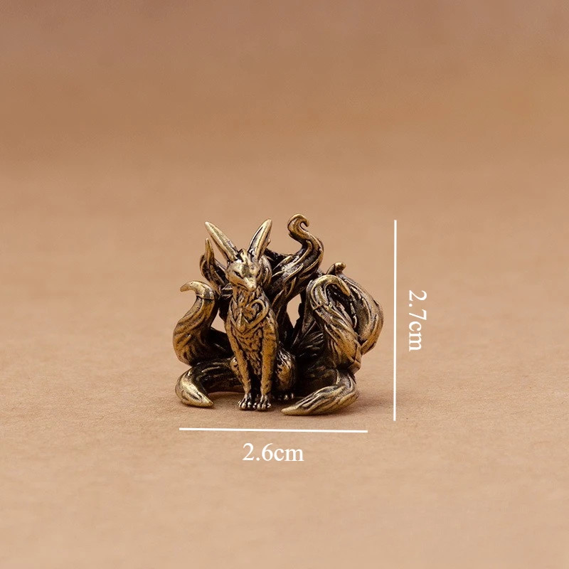 Brass Nine Tailed Fox Statue Mini Copper Animal Figurine Desk Home Decor