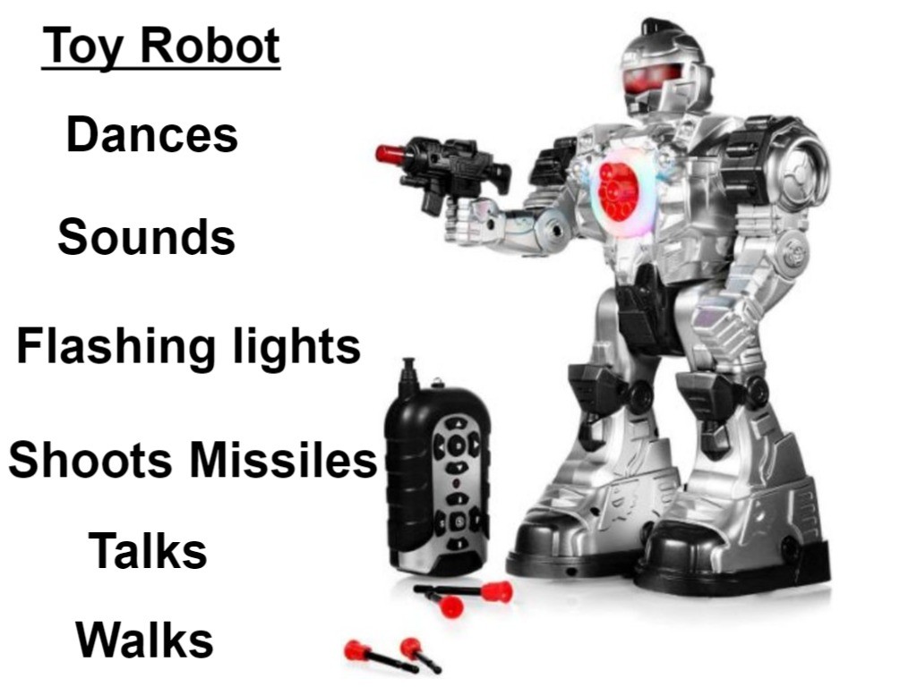 Remote Control Toy Robot Shoots Missiles Walk Dances Flashing Lights Sounds Boys