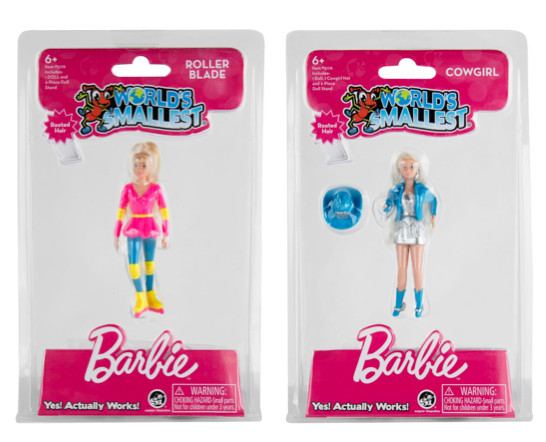 Worlds Smallest Barbie with Rooted Hair Set Of 2: Roller Blade & Cowgirl 3.5&Prime;