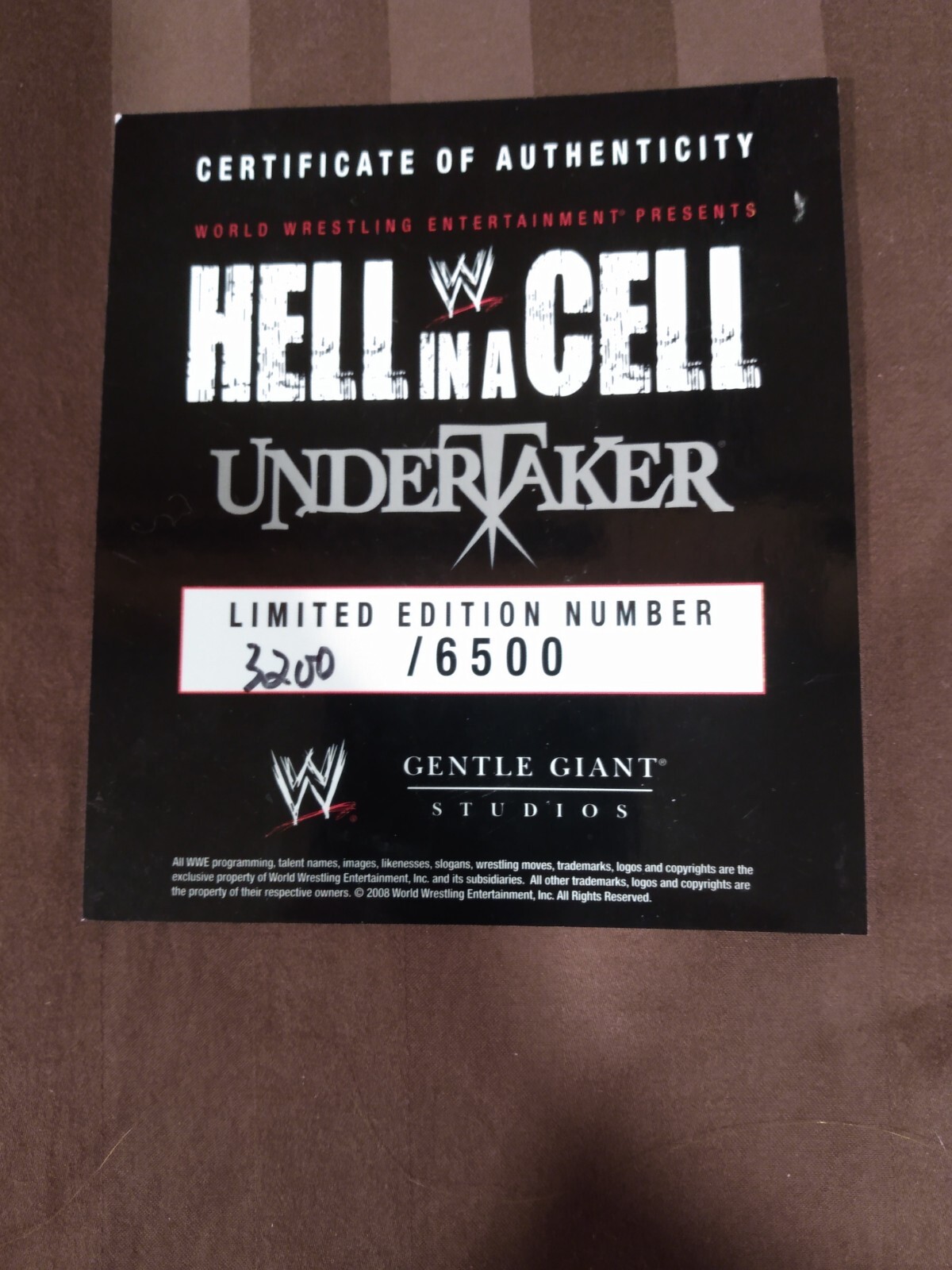 WWE Hell In A Cell UNDERTAKER Certificate Of Authenticity PAPER ONLY! READ!!