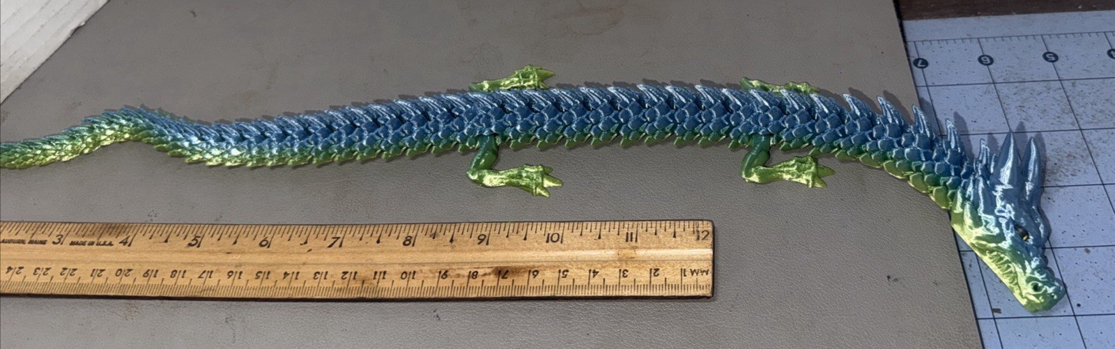 14&Prime; Articulated Dragon 3D Printed Blue Green PLA Flexi Dragon Figure
