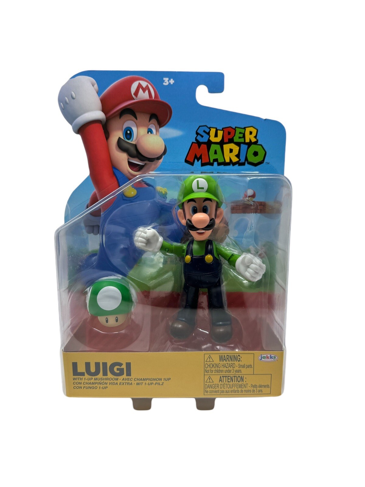 World Of Nintendo Super Mario 4 inch Figure Luigi With 1-Up Mushroom NEW