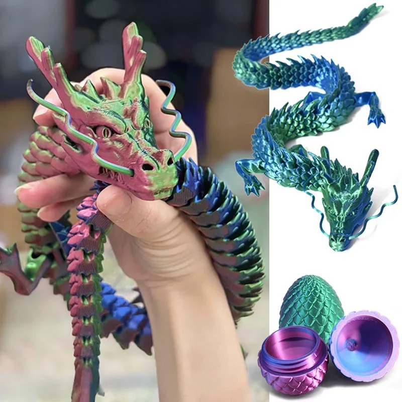 3D Printed Articulated Dragon with Egg Movable Joint Figure Desktop Toy