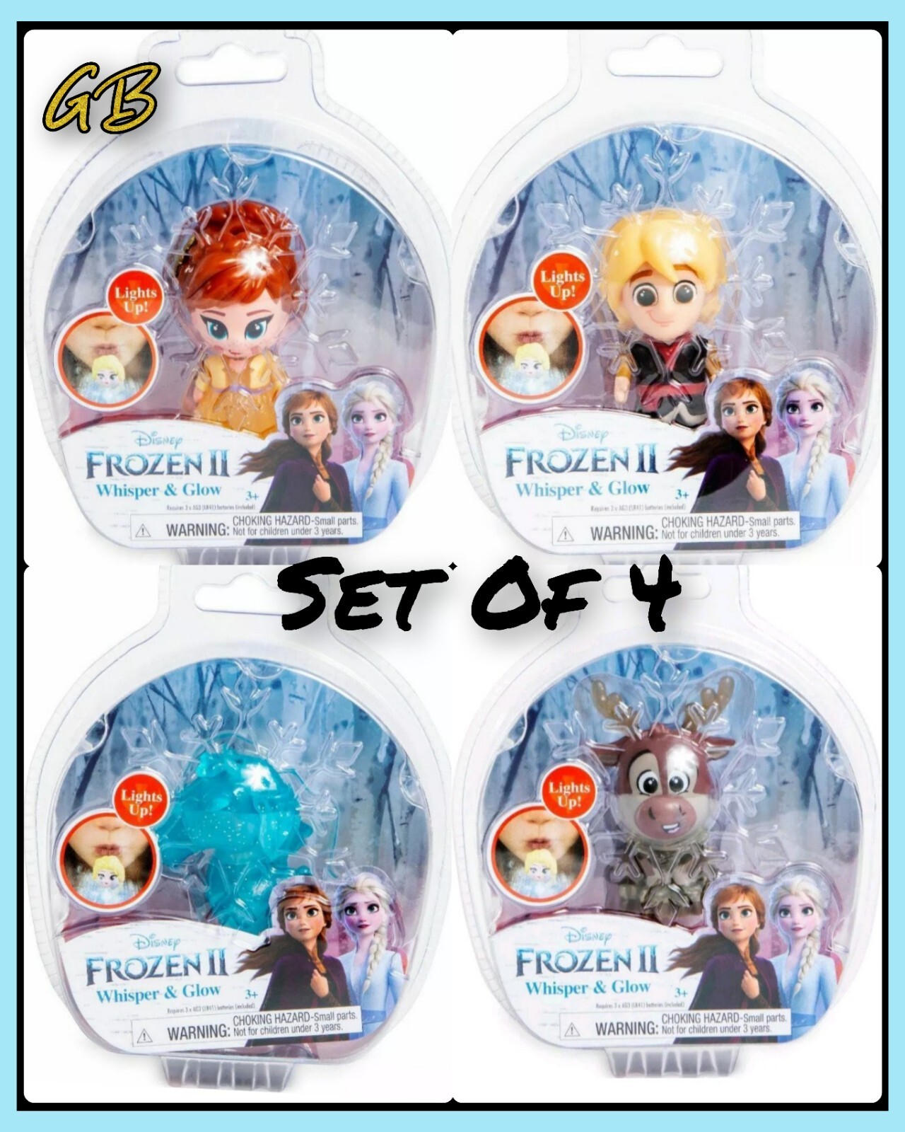 Set Of 4 Frozen 2 Whisper & Glow ANNA-KRISTOFF-SVEN-NOKK Light Up Figure NEW
