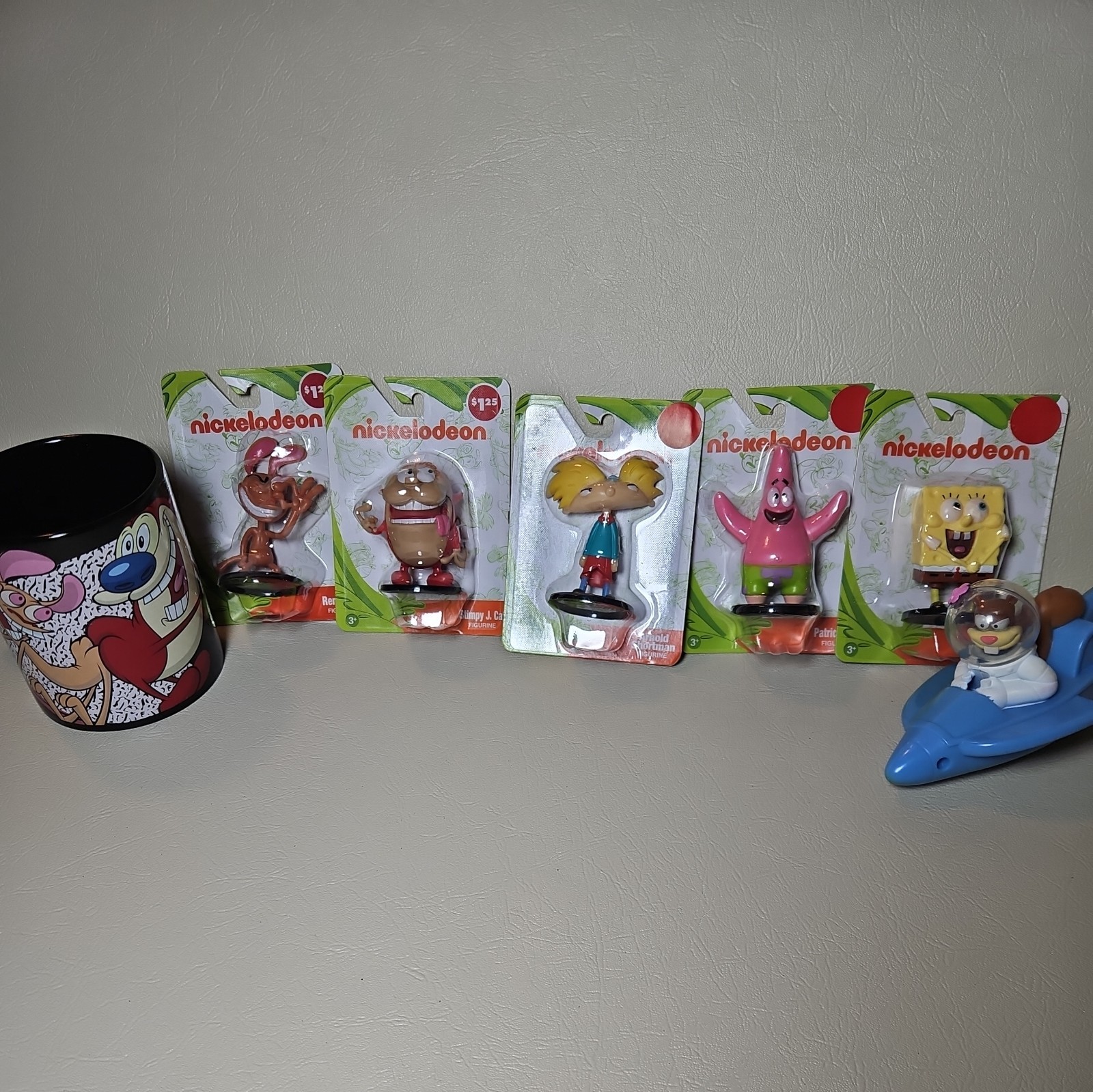 Nickelodeon Mini Figure Set Of 5 + Sandy Cheeks Figure + Ren & Stimpy 12 oz. Mug