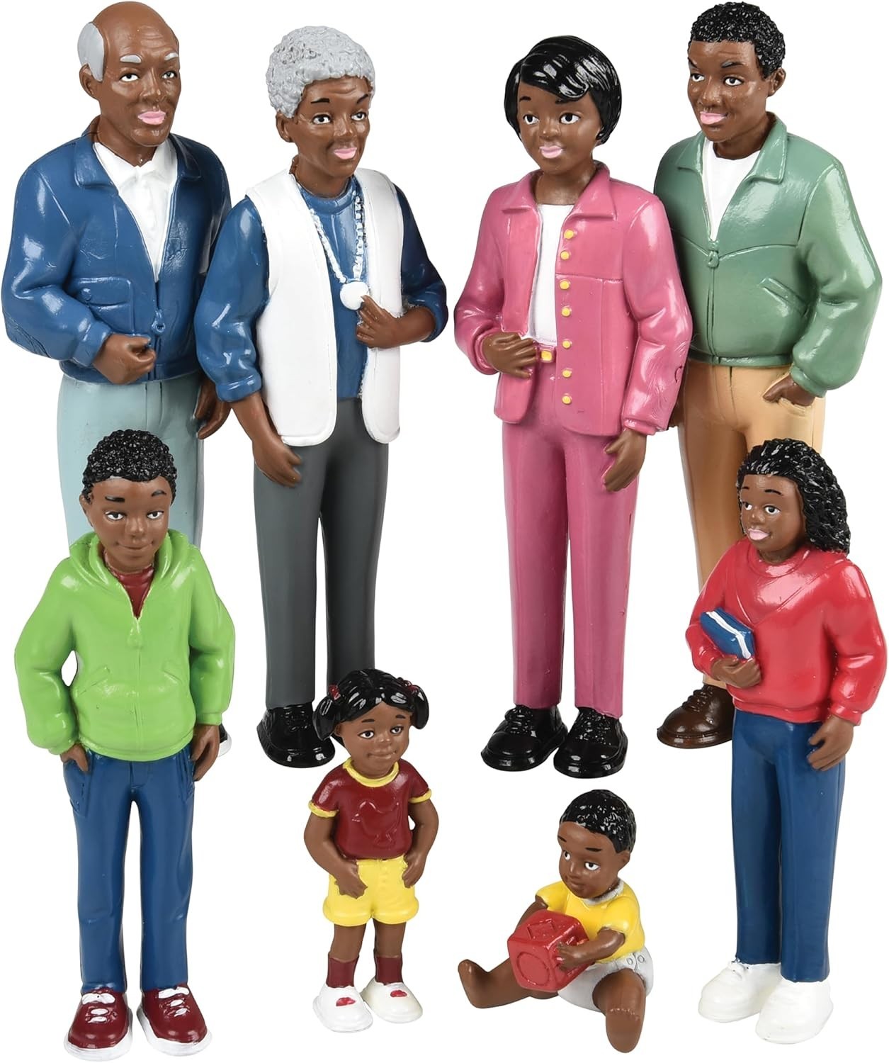 Set of 8 African American Family Miniature Figurines