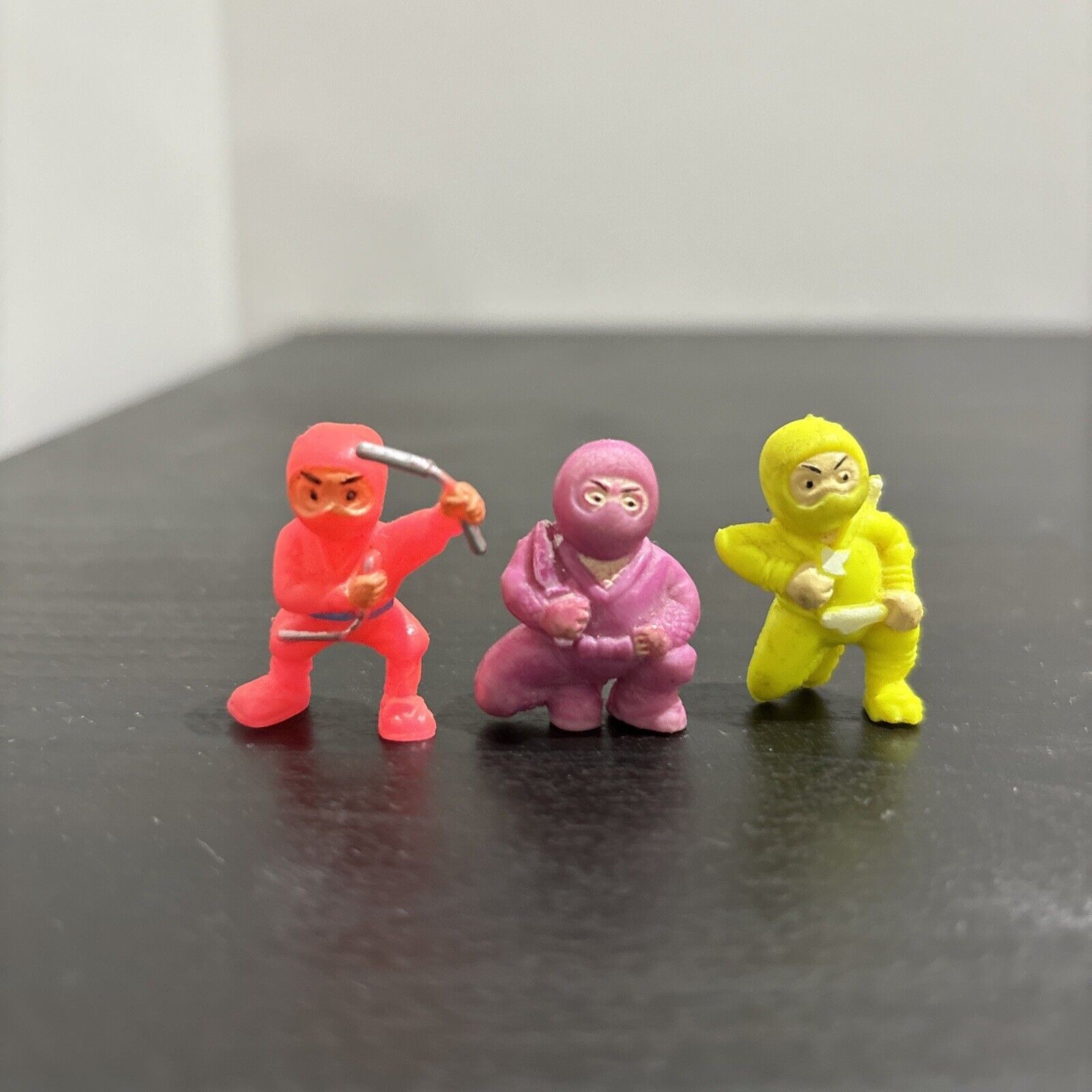Lot of 3 Pocket Ninja Toys Action Figures 1 Inch Tall Small Mini Vintage Used