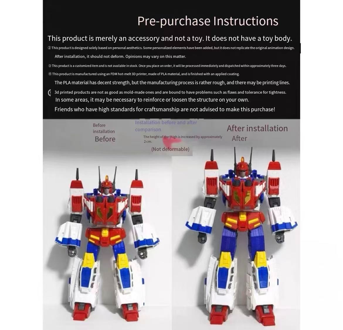 Crowdfunded 3D Printed Height Upgrade Parts Kit for Star Saber Non‑Transformable