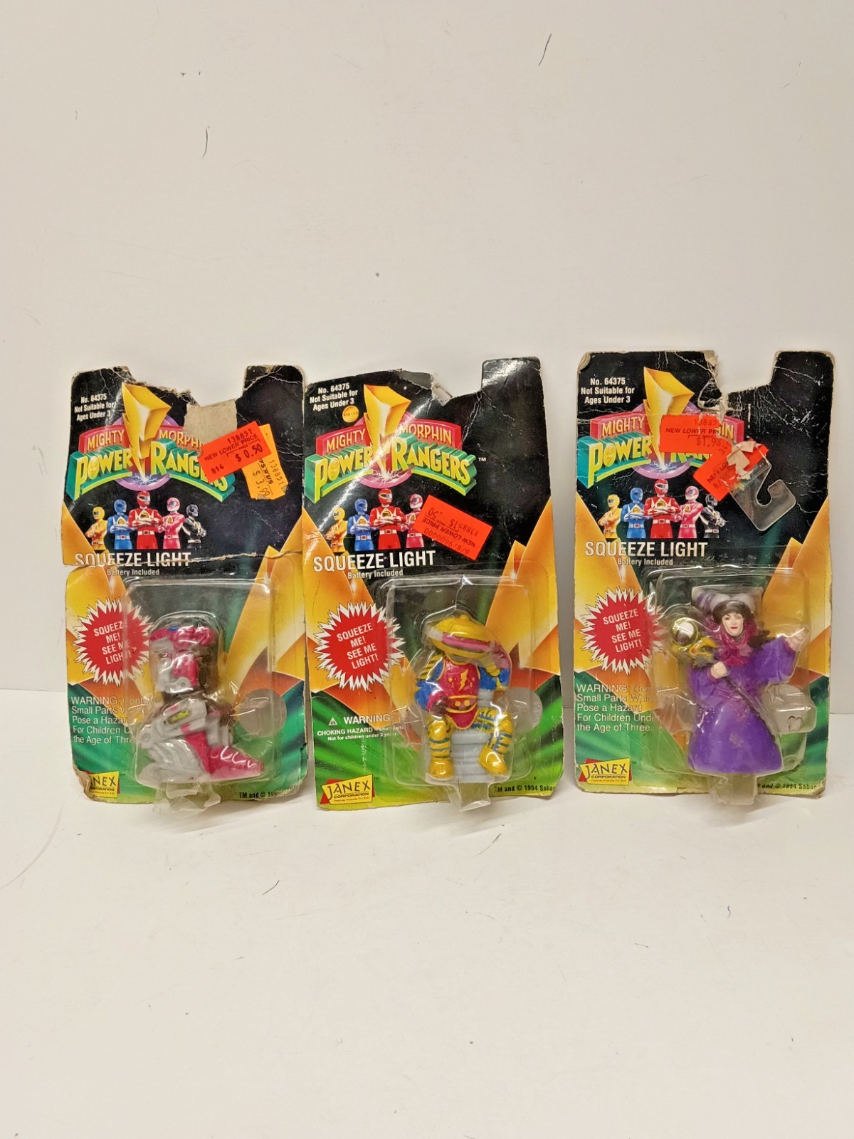 New on Card 3 Janex Mighty Morphin Power Rangers w/Squeeze Lights 1994