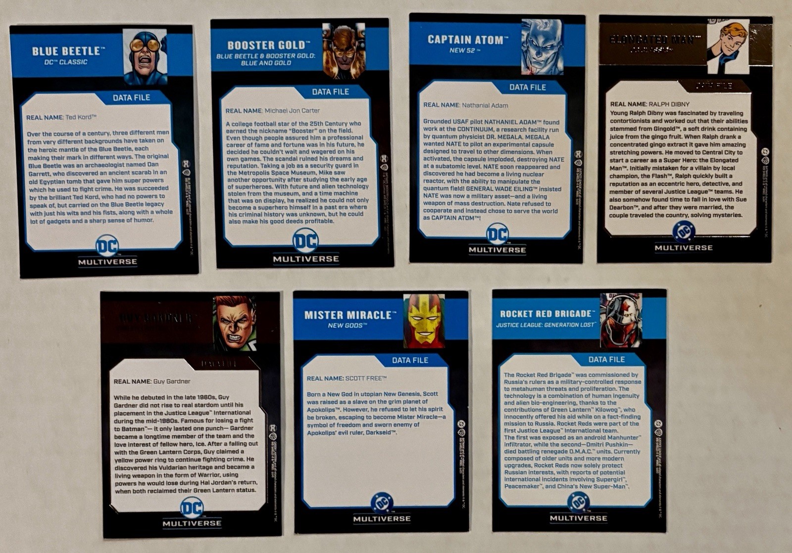 McFarlane DC Multiverse JLI MEMBER Trading Card Lot: 7 Loose Data File Cards