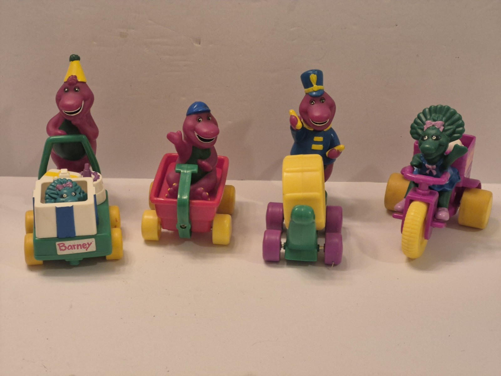 Barney Baby Bop Push Toy Lot 4 Rolling Action Drum Wagon Birthday Vintage