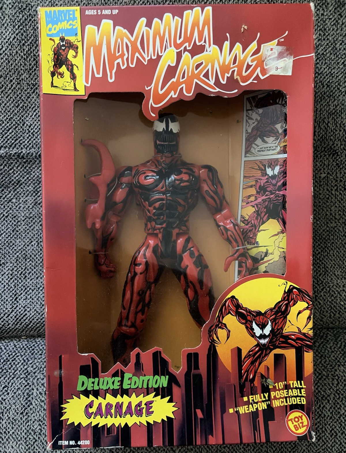 1994 ToyBiz Marvel Maximum Carnage Carnage 10&Prime; Deluxe Poseable Figure w/ Weapon